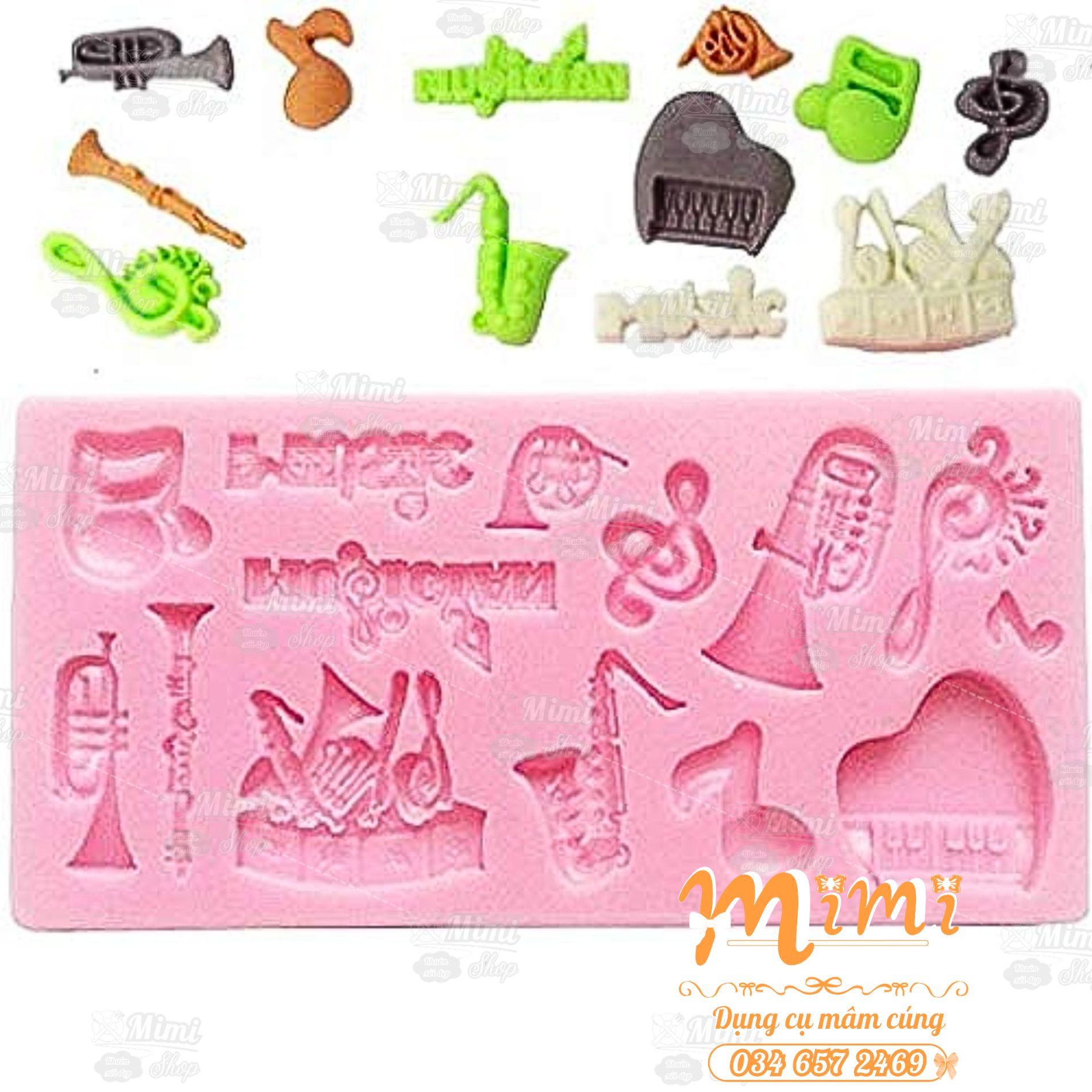 Khuôn silicon nốt nhạc, kèn dùng ấn đậu, đổ thạch trang trí rau câu